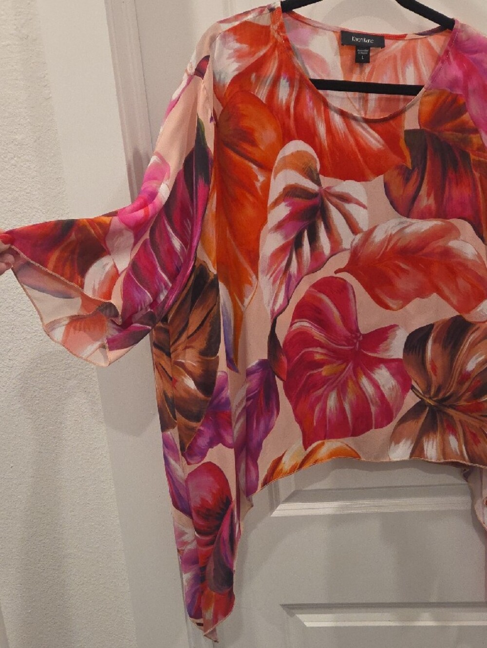 Karen Kane Pink and Orange Floral Draped Tunic Top - Picture 4 of 5